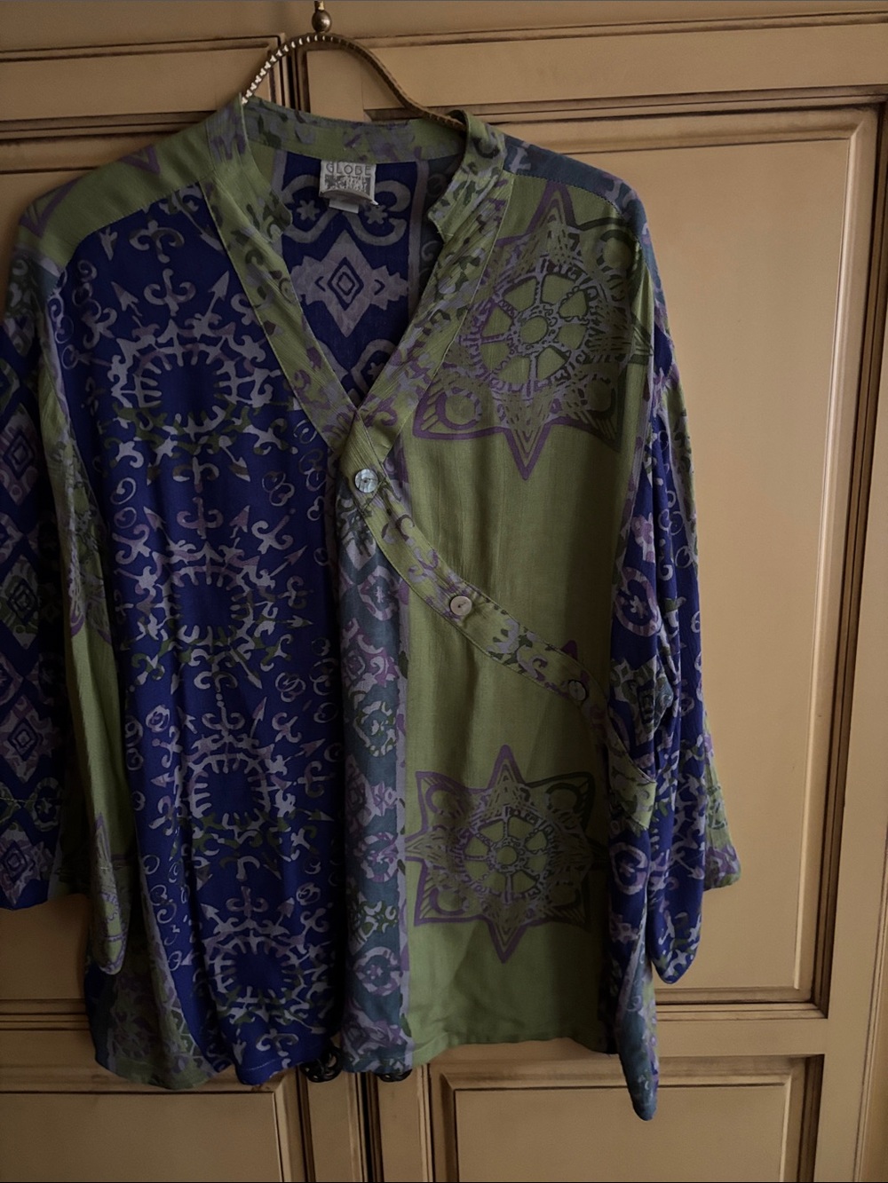 Globe Green and Deep Blue Patterned Boho Top
